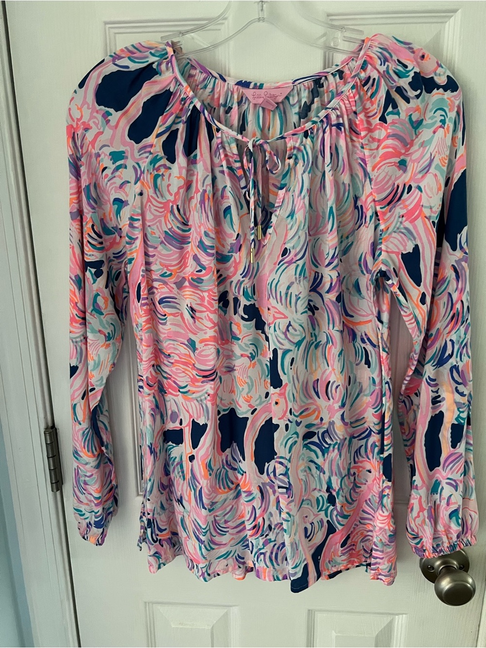 Lilly Pulitzer Pink Multi Print Peasant Blouse